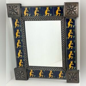 Vintage Ornate Natural Tin & Mexican Tile Mirror
